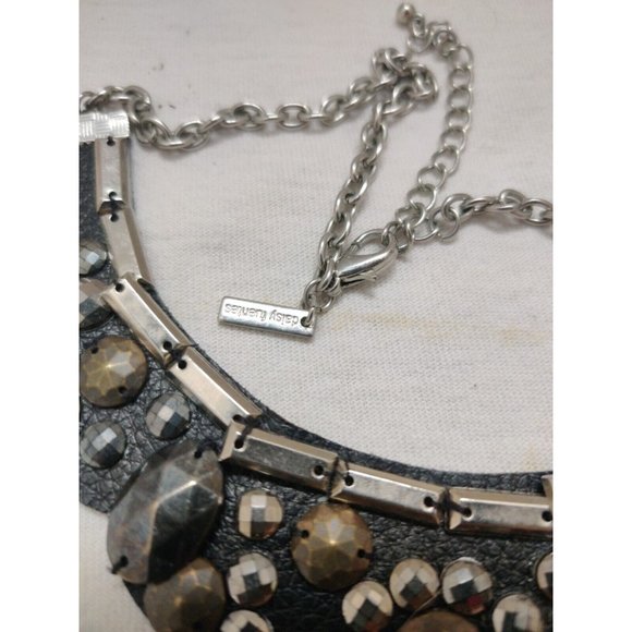 Daisy Fuentes Beaded Leather Bib Necklace 19" with 3" Extender Black Sil… - Picture 3 of 5